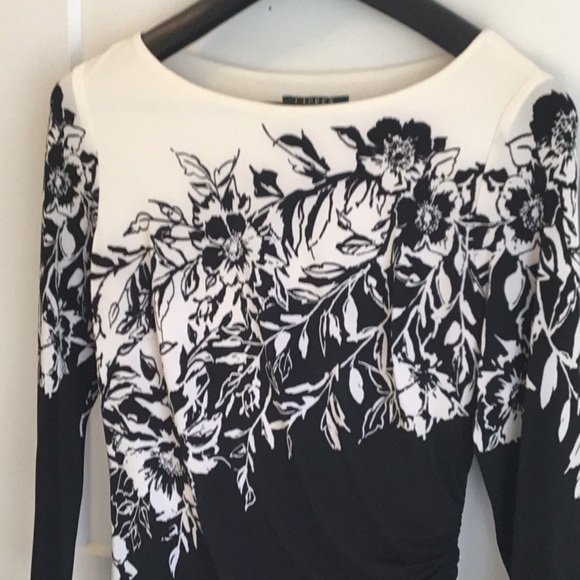 Ralph Lauren Black and White Floral Long Sleeve Dress Size 4 - Picture 4 of 8